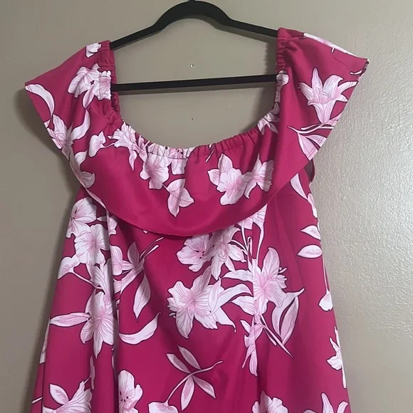 Lane Bryant Dress Sz 26 Sheath Pink Floral Print Off-Shoulder Feminine Fairy - Picture 2 of 8